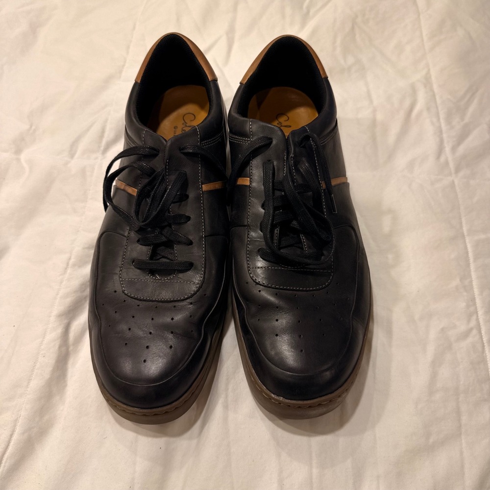 Cole Haan G Series Mens Black Leather Low Top Sneakers Tan Accents Size 11.5